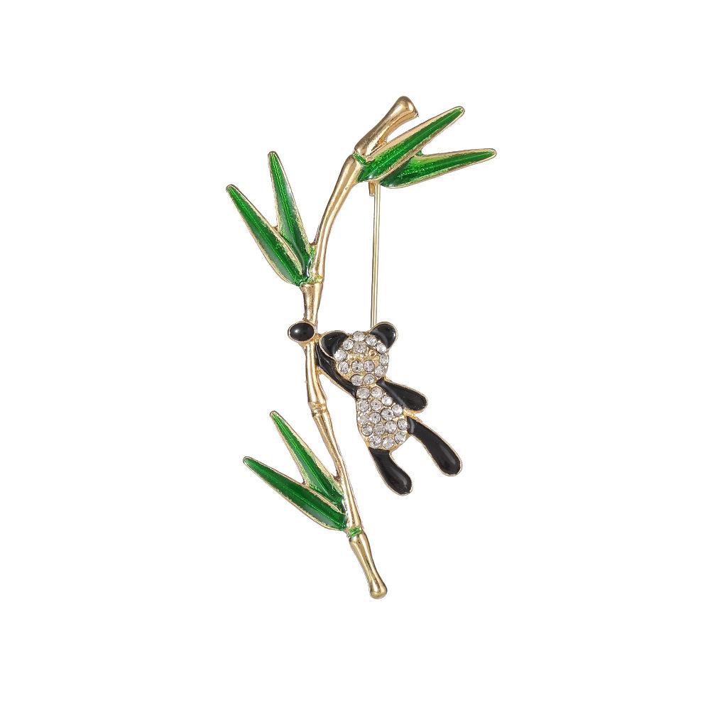 Милая симпатичная панда бамбуковая брошь в виде животного для женщин, ювелирные изделия, модные эмалевые булавки со стразами, украшение на лацкан рубашки, шляпы, подарок на вечеринку