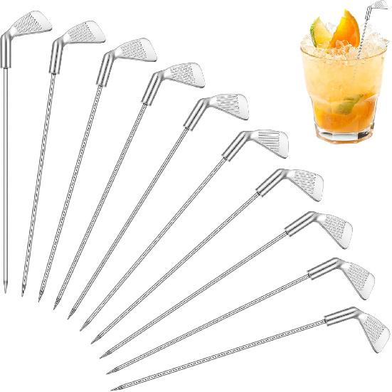 Pickmesh 10 Pcs Metal Golf Cocktail Picks 4.7 Inch Golf Metal Toothpicks for Appetizers Sandwich Fruit Skewers for Catered Events Buffet Party