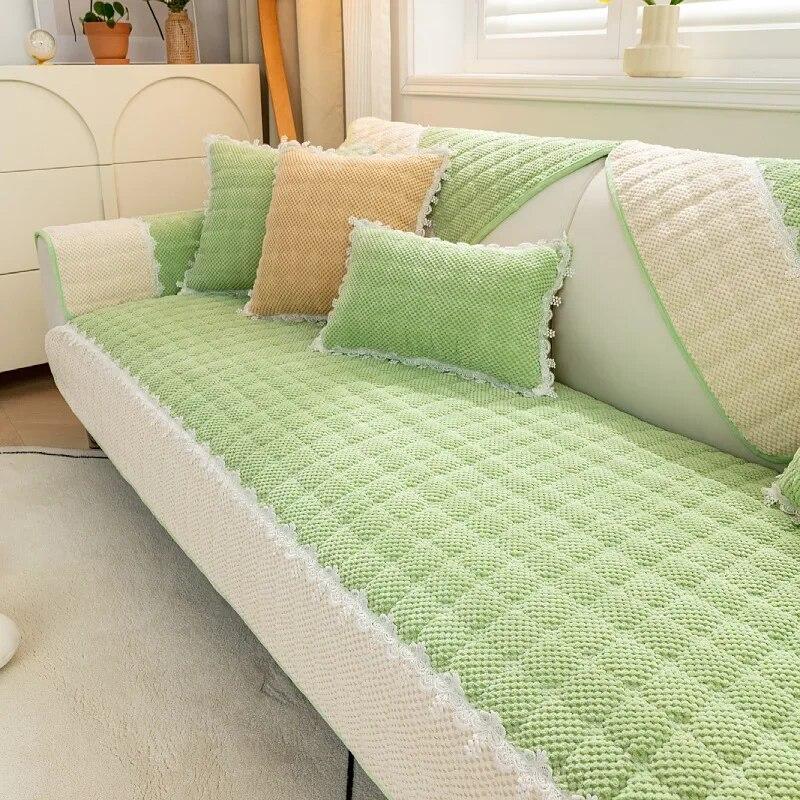 Winter Thicken Plush Sofa Cover White Wide Edge Chaise Lounge Sofa Towel Mat Modern Non-Slip Couch Cover Cushions Living Room