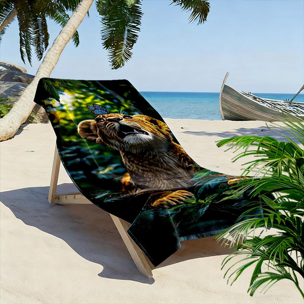 Lion Cub and Butterfly Jungle Scene Beach towel quick-drying for travel outdoor sports jogging beach and swimming