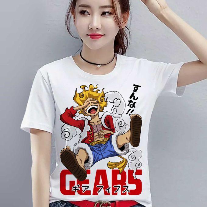 Summer 2026 One Piece Munch D Luffy Gear 5 5 Nika Shape Theme 100 Cotton Printed Loose Tshirt for Unisex and Women Y2k
