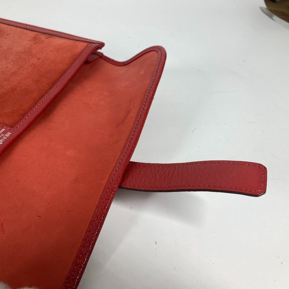 HERMES Bag H logo Jige Elan bag Clutch bag Leather Red