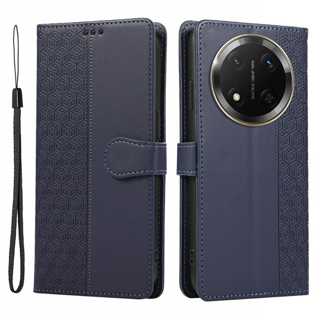 Phone Case For Honor X60 Pro 5G/X9c 5G/Magic7 Lite 5G Splicing Imprinted Rhombus Leather Cover with Wrist Strap