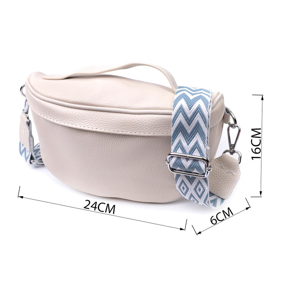 Trendy Women's Shoulder Bag In Classic Color Made of Genuine Leather Vintage 22656 White