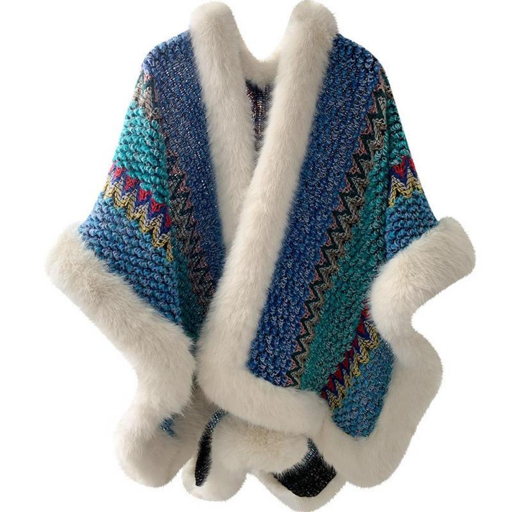 Этнический стиль большой меховой воротник шаль с женской дорожной одеждой осень и зима теплая вязаная куртка накидка шаль прилив