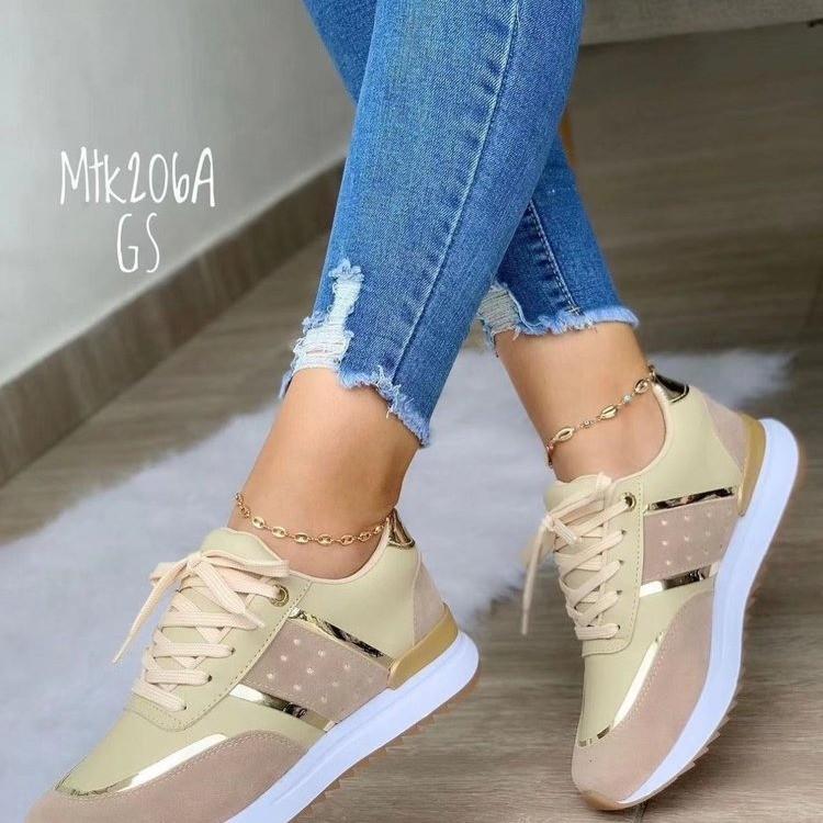 Fashion Lightweight Women Leather Patchwork Casual Sneakers Lace-up Breathable Platform Walking Shoe Outdoor Running Trainers Size 36-43