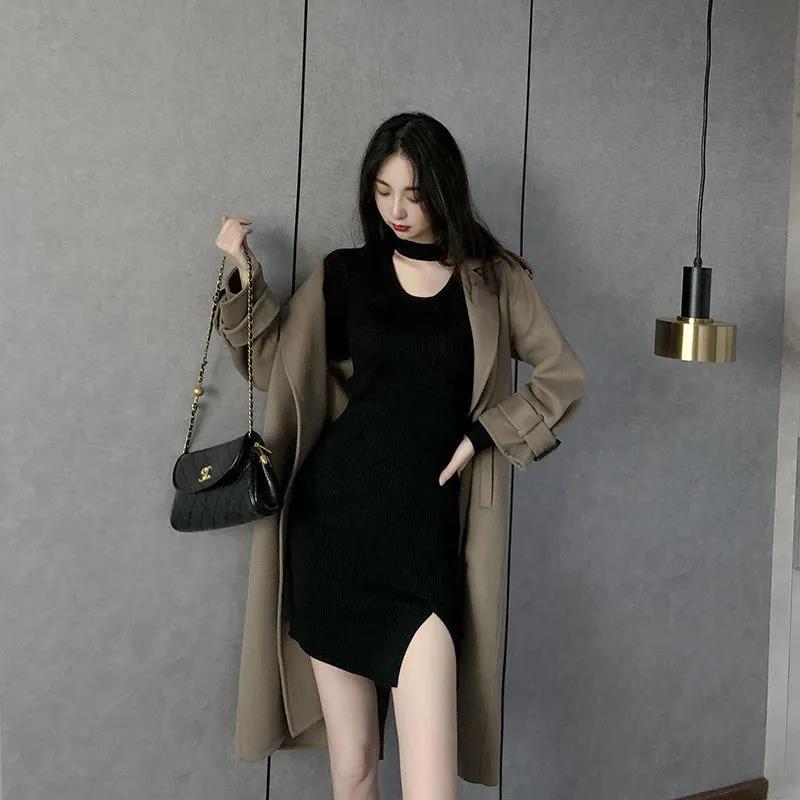 2022 Pure Desire черное облегающее платье-клуб с вырезом - коллекция весна и осень, сексуальная юбка большого размера снизу