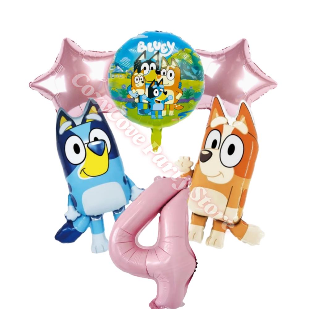 Pink Bluey Birthday Party Decoration Bingo Puppy Tableware Set Cup Plate Straws Balloons For Kids Favor Gifts Photo Booth Props