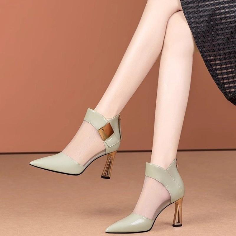 Hollow Short Boots Mesh Cool Boots Thick Heels Versatile Breathable High Heels for Women