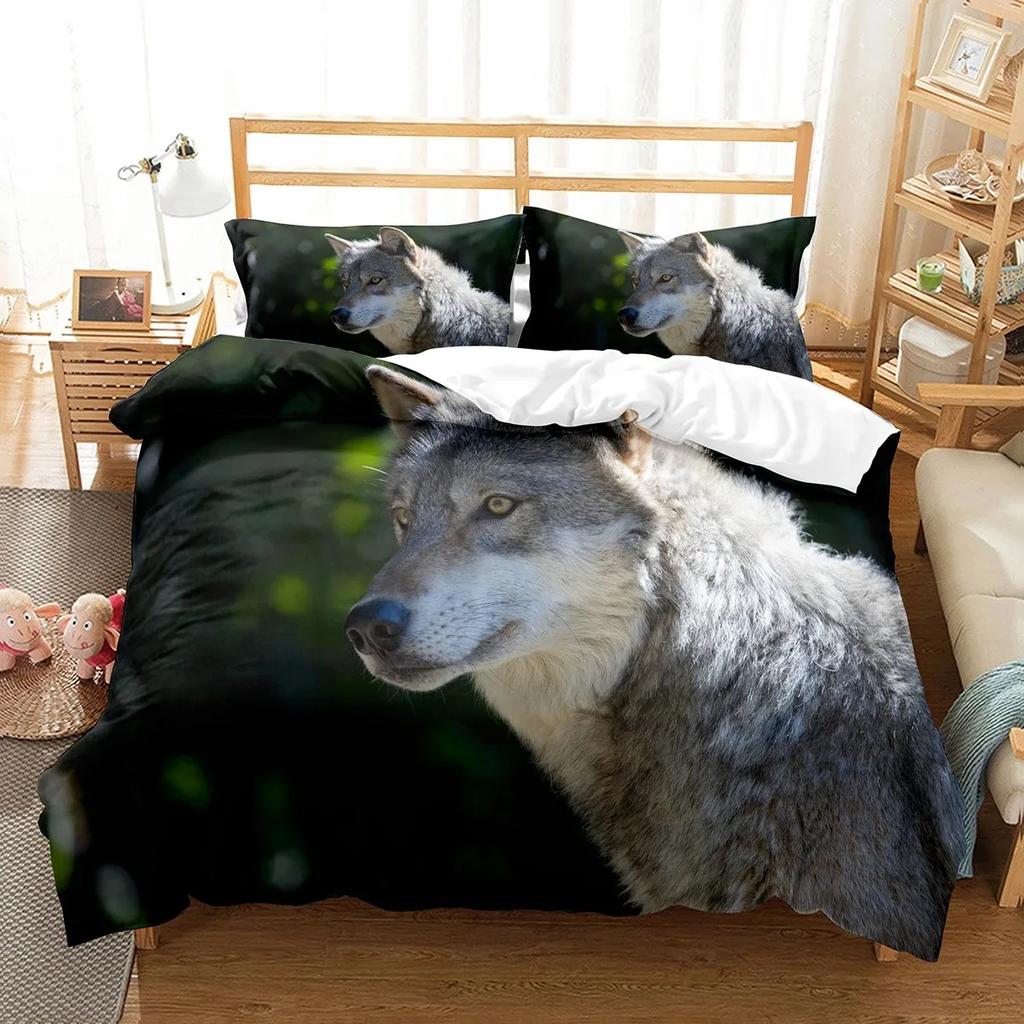 Boys Wolf Boho Wolf Wildlife Forest Comfortable Duvet Cover Pillowcase Bedding Set Children Bedroom Decoration Home Textile