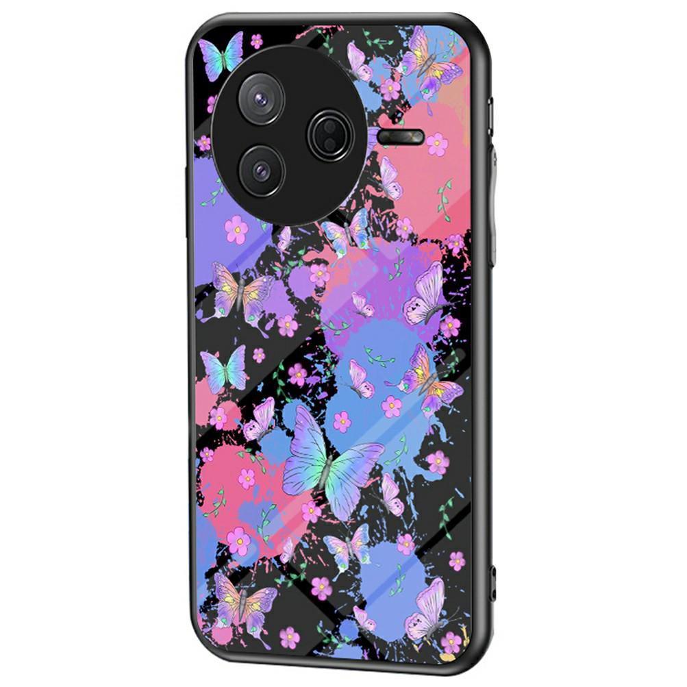 Для Xiaomi Poco F7 Pro 5G/Redmi K80 5G Чехол с рисунком бабочки TPU+Закаленное стекло Защитная крышка для телефона