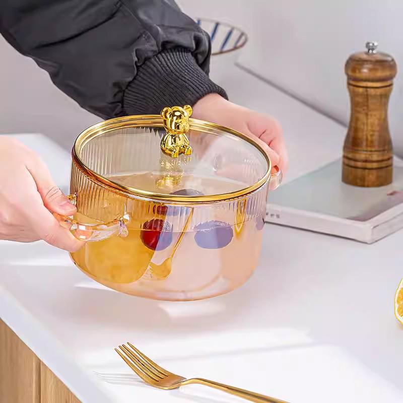 Кастрюля из высокоборосиликатного стекла с двумя ручками и декоративной ручкой на крышке, идеально подходит для супов и лапши