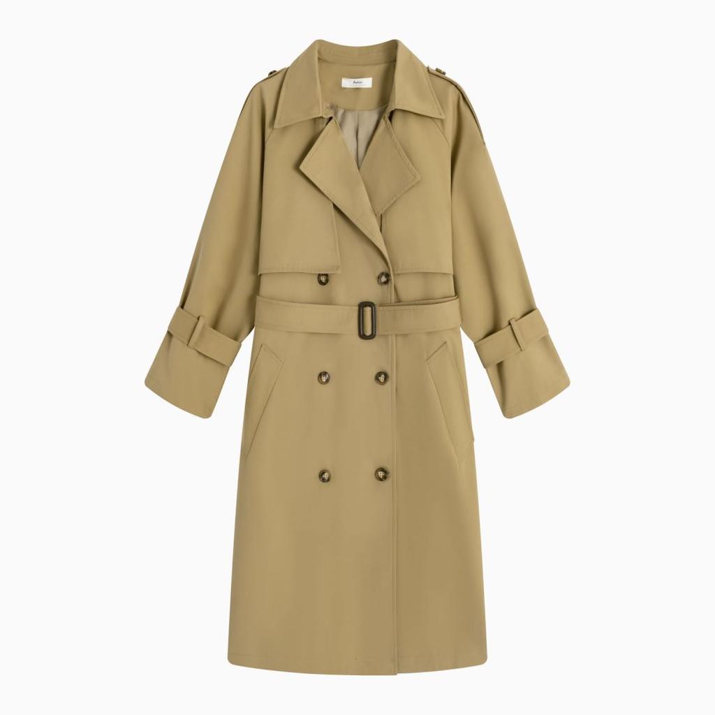 Женская весна и осень, новая длинная ветровка цвета хаки в стиле Хепберн, свободная двубортная куртка большого размера для женщин