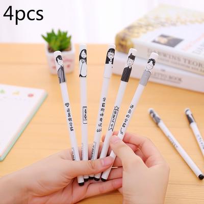 Творческая личность Текст Простая гелевая ручка Персонаж РучкаИгла Полностью черная Нейтральная ручка 4 шт.