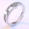 Fashion Ladies Crystal Love Heart Adjustable Open Rings Jewelry