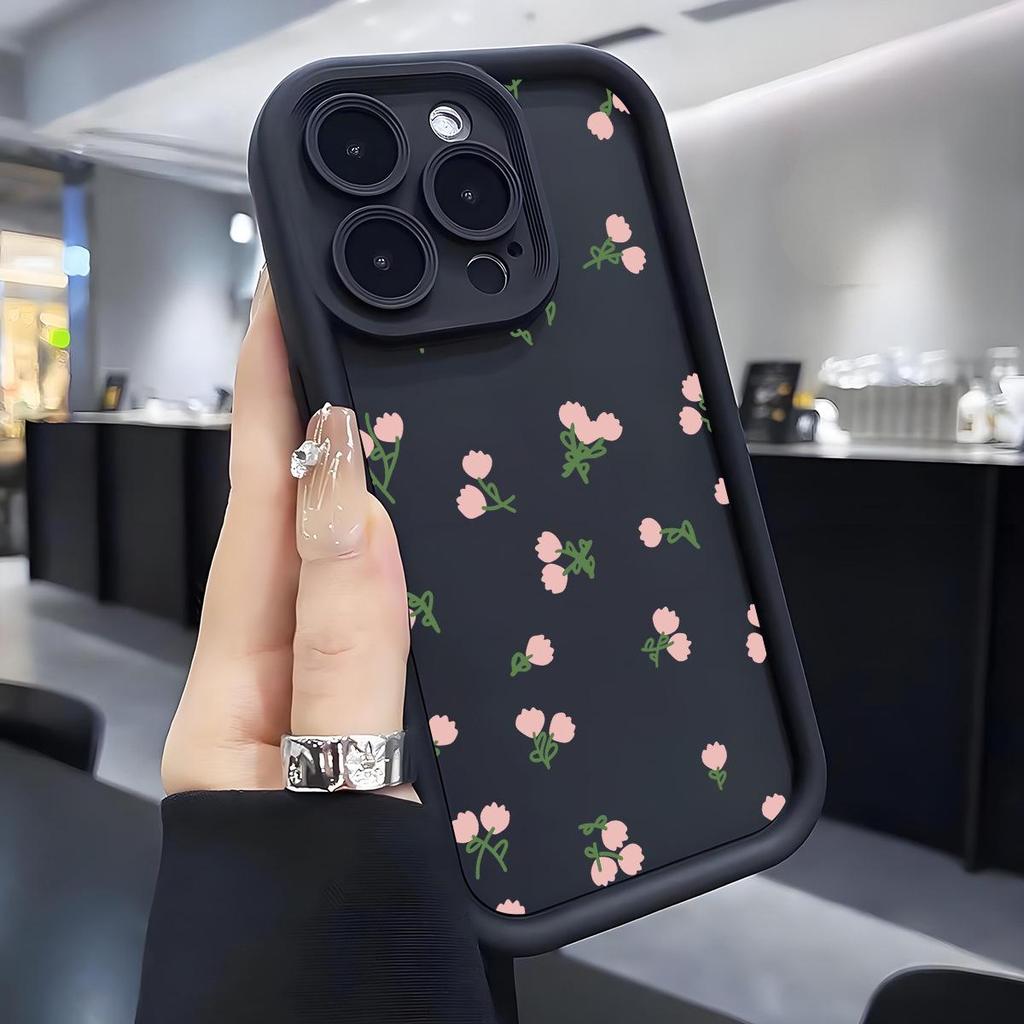 Pink Floral Sandstone Staircase iPhone 15/16/17 Case with Black Grooves