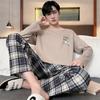 Pajamas Spring and Autumn Men's New Long Sleeve Outable Home Clothes Simple and Casual Large Set