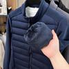 Men's Sherpa Fleece Patchwork Cotton Jacket with Stand Collar for Fall/Winter Casual Wear