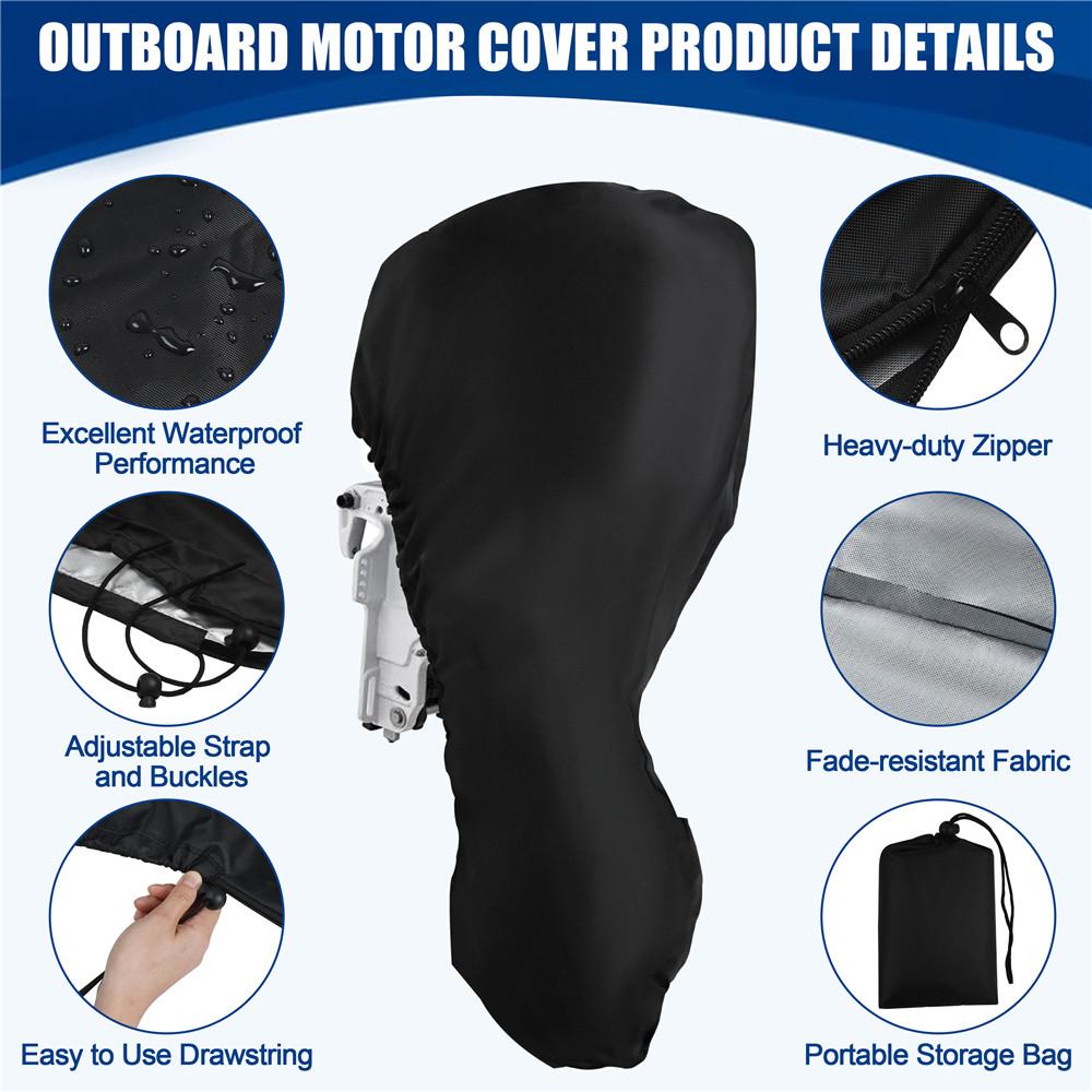 Outboard Motor Cover 420D Waterproof Boat Motor Cover 0-350HP UV-Proof Black boat marine engine cover for Boat motors