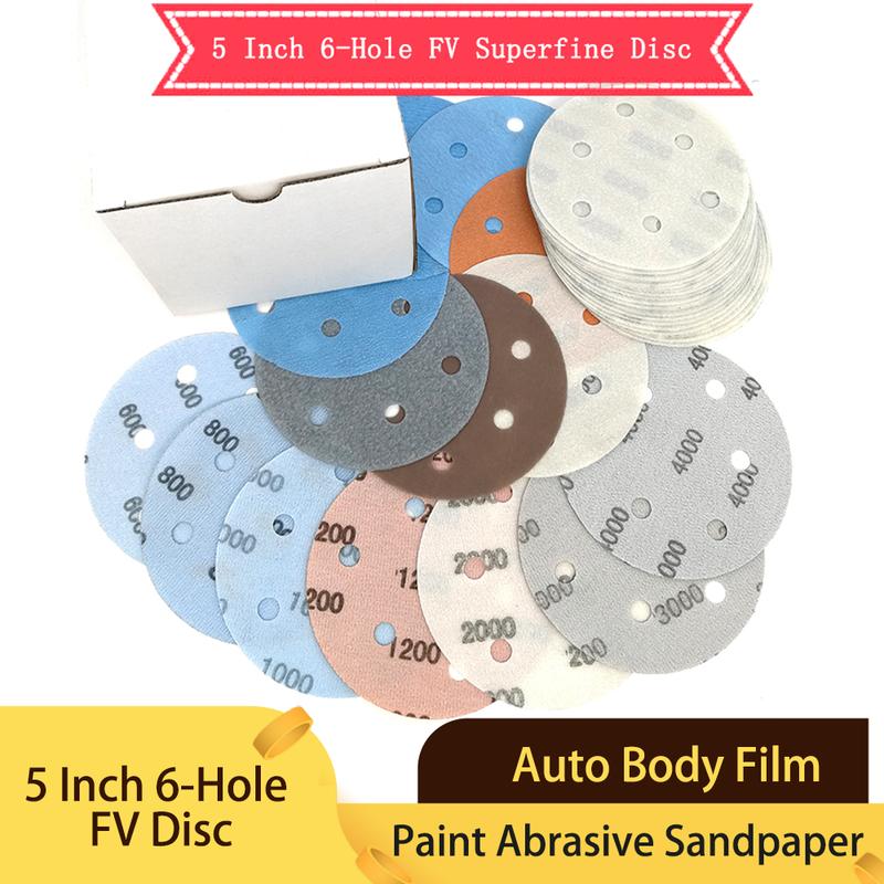 10 Pc 5 Inch 125mm 6 Holes FV Superfine Wet/Dry Hook & Loop Auto Body Film Sanding Discs Paint Abrasive Sandpaper 600-5000 Grit
