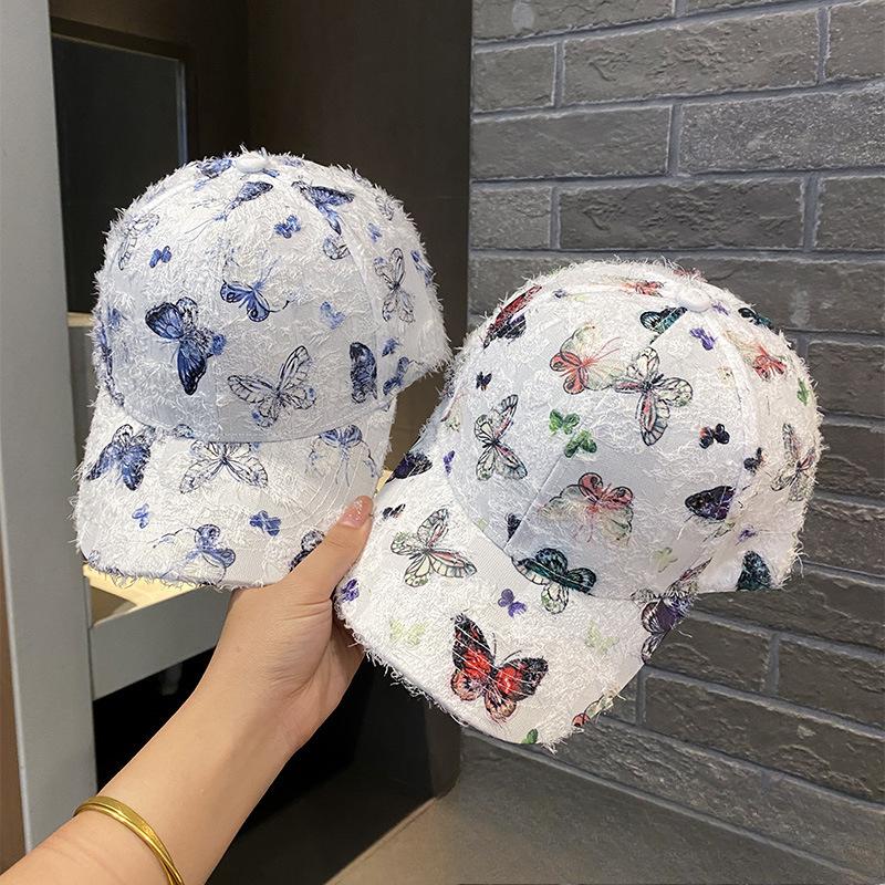Новая летняя бейсболка с принтом бабочки для женщин Элегантный солнцезащитный дышащий и модный уличный меховой козырек от солнца с утиным язычком
