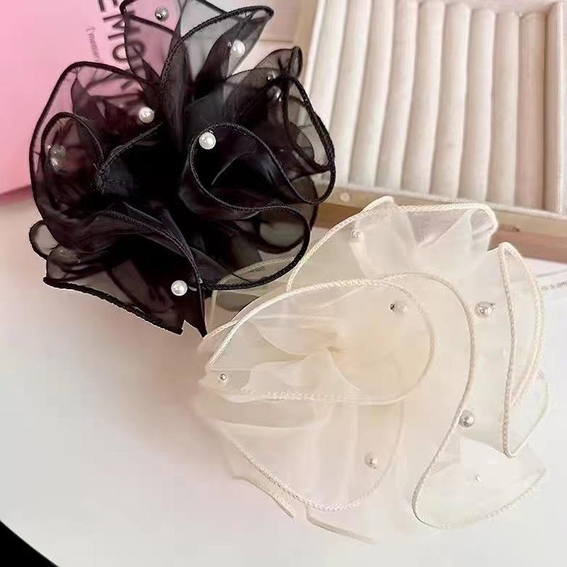 Корейская резинка для волос из органзы Fairy Pearl с кружевом, двойной слой
