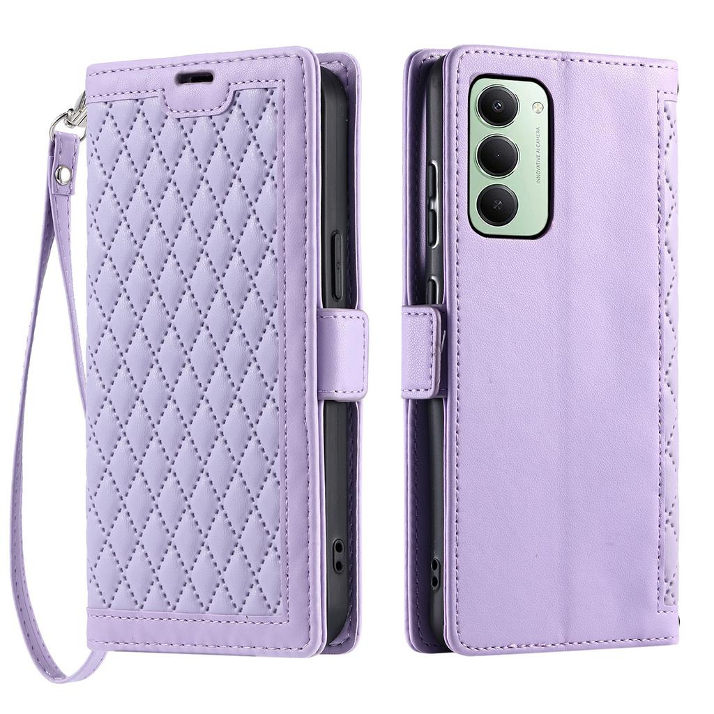 For Xiaomi Redmi 15 5G (EU) (171mm)/4G (EU) (171mm) Leather Case Rhombus Texture Wallet Stand Phone Cover with Wrist Strap
