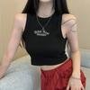 Women Streetwear Y2k Letter Stitch Embroidery Tank Top with Pad Sexy Sleeveless Sporty Crop Top