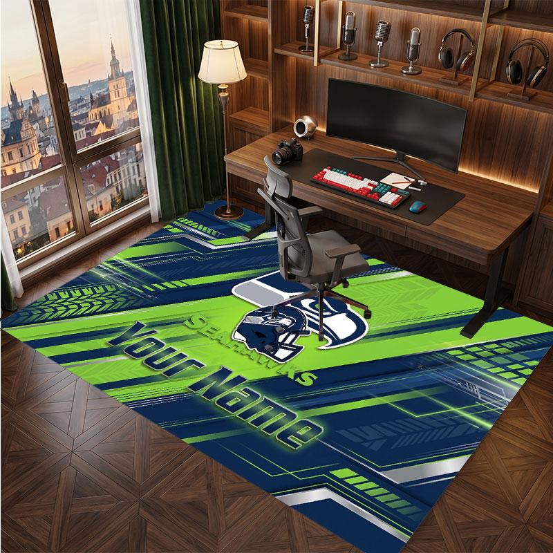 Seattle Seahawks Personalized Crystal Velvet Carpet, Customized Name Text Soft Anti‑Slip Rug for Living Room Bedroom