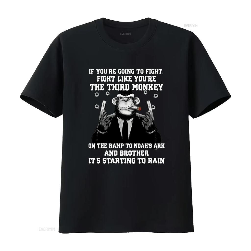 Fight Like Youre The Third Monkey Shirt Vintage Washed Casual Soft Fashion Streetwear Graphic Top For Everyday Wear Vintage