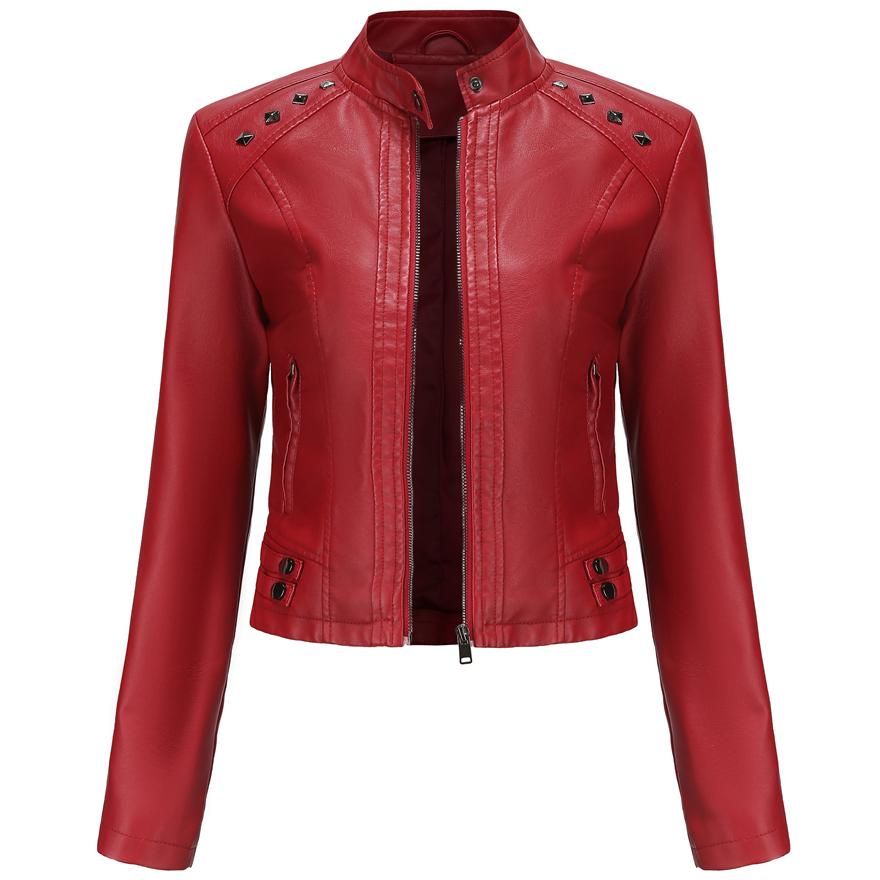 Women Faux Leather Jacket Cropped Zip Up Motorcycle Short PU Moto Biker Outwear Fitted Slim Coat with Pockets Stylish Rivets Punk Rock Fashion Blazer