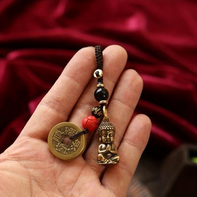 Винтажный брелок из бронзового медного сплава с подвесками Будды, Шарм из драгоценного металла без покрытия, Нетканое плетение, Брелок для ключей автомобиля для мужчин и женщин