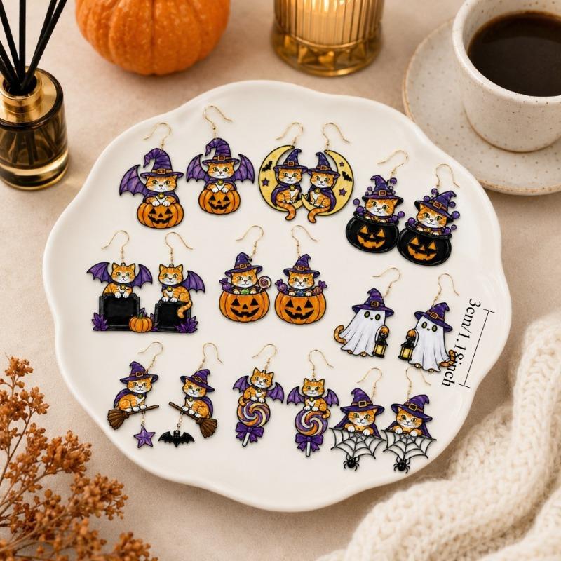 9 pairs of 2D acrylic high definition printed Halloween earrings for Halloween party costumes