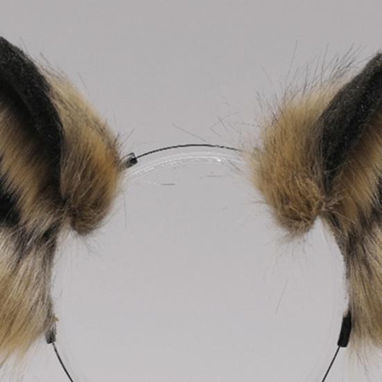 Headband Furry Wolf Ear Cosplay Prop Head Decoration Elastic Anti-slip Contrast Color Unisex Halloween Party Masquerade Headband