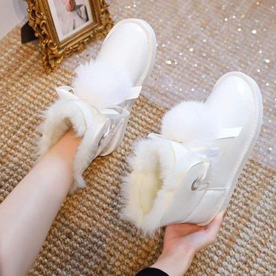 Женские зимние сапоги-дутики с кроличьим помпоном, сезон 2025, новые, противоморозные и нескользящие, утепленные короткие хлопковые сапоги