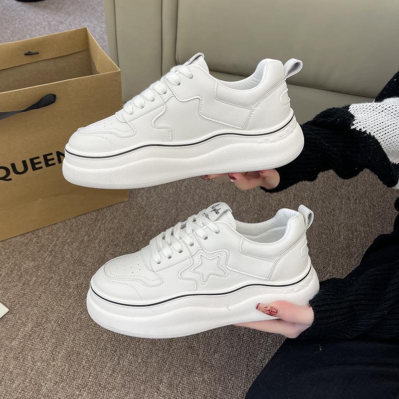 Wave Thick-soled White Shoes Women's Spring New Niche Design All-match Casual Sports Star Sneakers