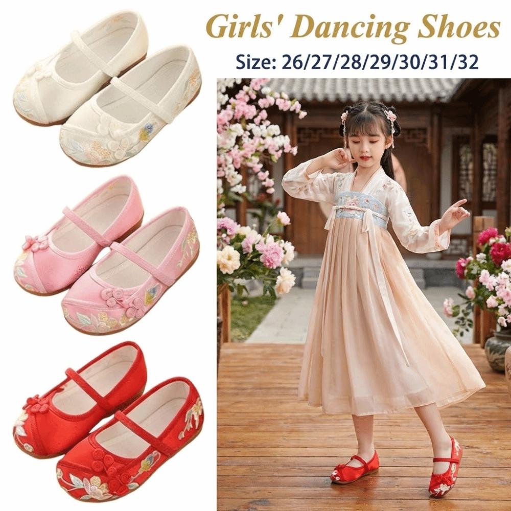 Износостойкие детские туфли Ханьфу с плоской подошвой, мягкая подошва, обувь для переодевания в стиле древних, для танцевального класса