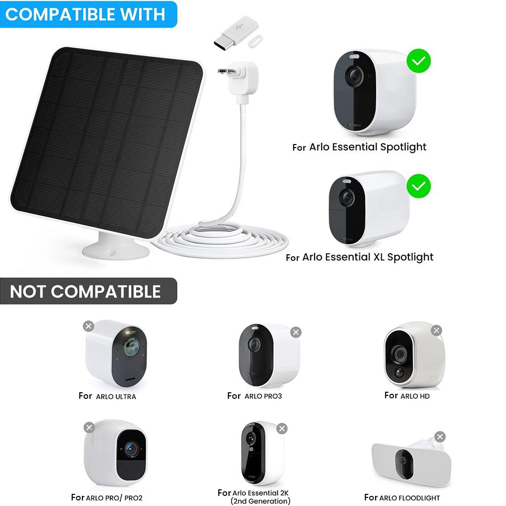6W Solar Panel Waterproof for Arlo Essential Spotlight/XL Spotlight (Square)
