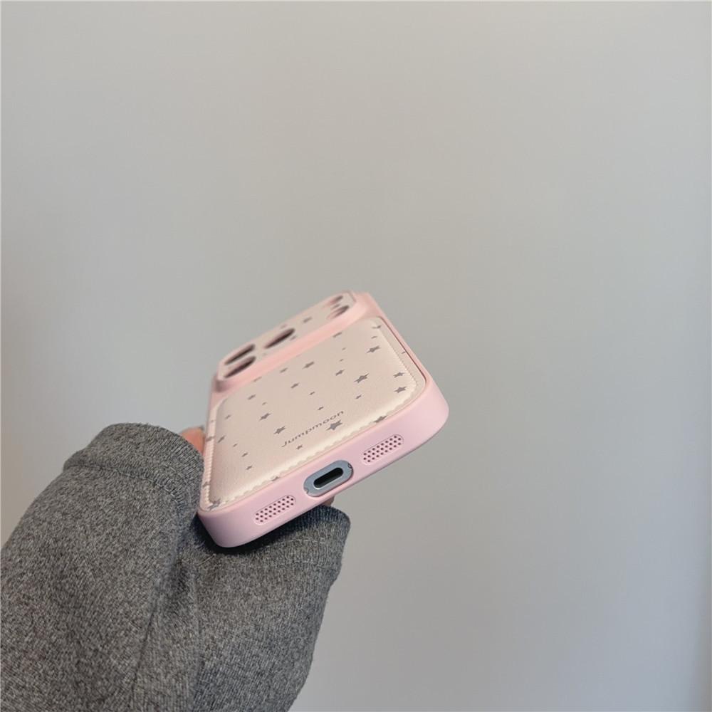 Кожаный чехол для iPhone в корейском стиле со звездным узором - Полное покрытие экрана для моделей Apple 17 Pro Max, 16, 15 и 14