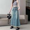 Retro Blue High-Waist A-Line Denim Skirt for Women - Spring/Summer 2024 Ins Style