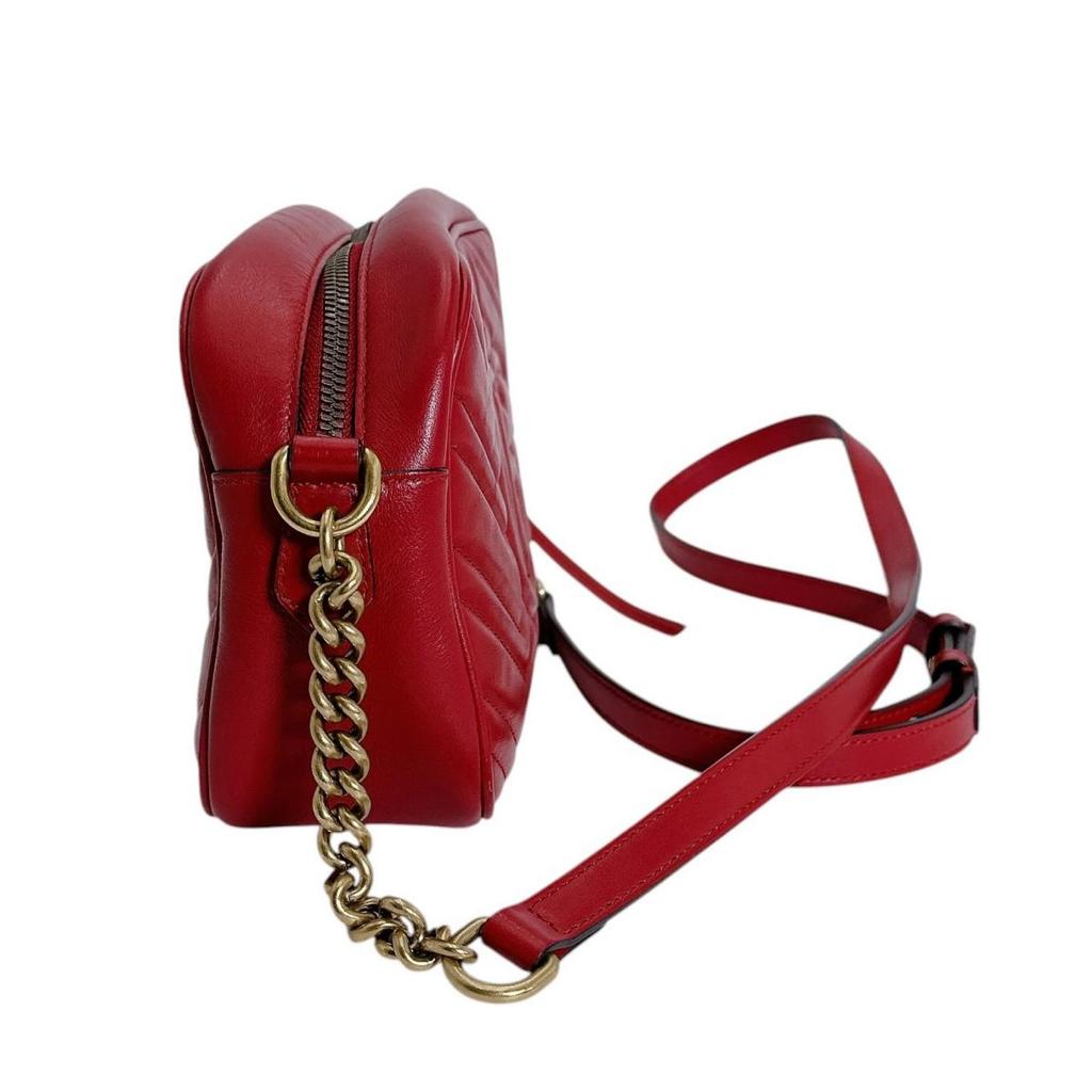 GUCCI Small GG Marmont cross body sling bag Camera bag leather Red Women 447632 Used
