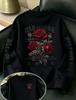 Dark Rose Hoodie Unisex Oversized Pullover Back Sleeve Gothic Red Rose Print Sweatshirt Punk Streetwear Autumn Long Sleeve