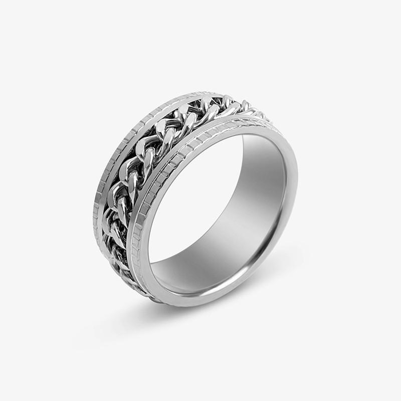 Rings For Men Roman Numerals Stainless Steel Rotatable Chain Knuckle Ring