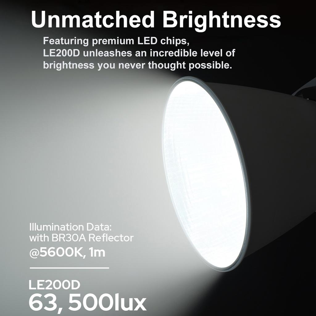 Фотостудийный LED-светильник LE200D COB 220 Вт, управление DMX Bluetooth, цветовая температура 5600K, сопряжение NFC, охлаждающий вентилятор для