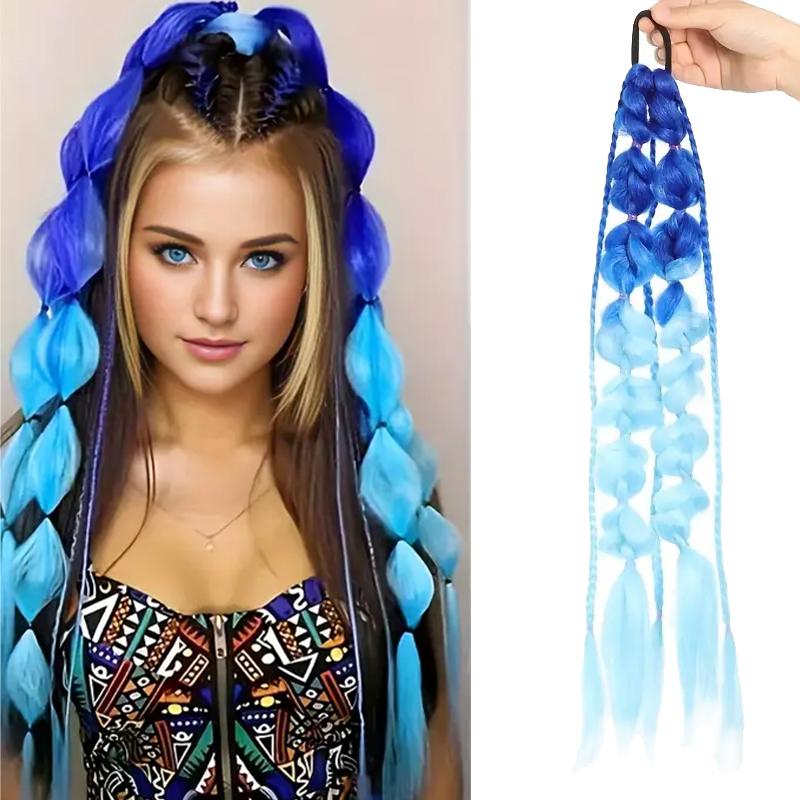 Y2K Style Gradient Bow Bubble Braided Ponytail Women's High-temperature Synthetic Ponytail Suitable for Various Occasions
