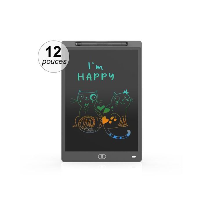 Tablette Graphique LCD Enfant - 12 Pouces, Écran Couleur, Effaçable - Noir