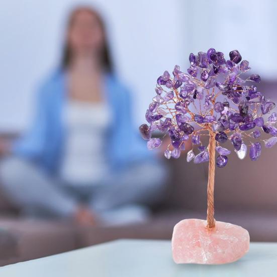 Розовый кварц Счастливое дерево Доброе значение Декор для дома ручной работы с подложкой