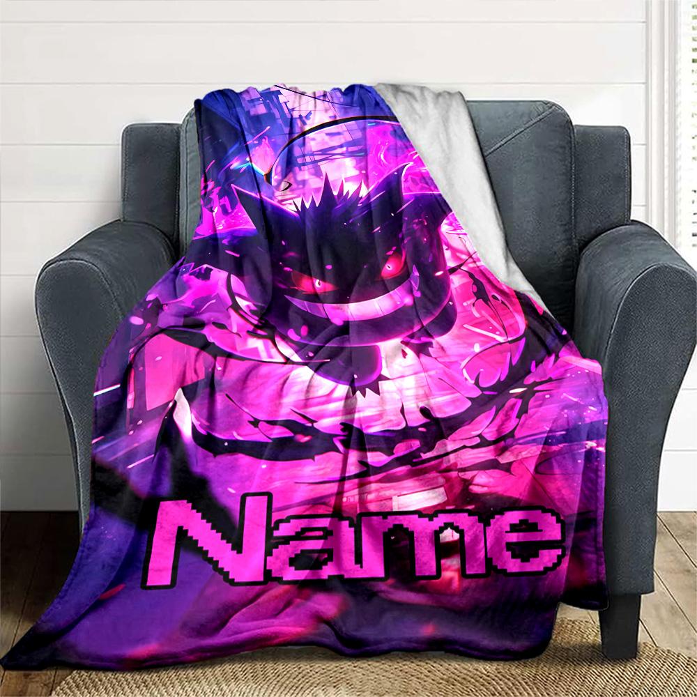 Customiz Name Personality Pokémon Gengar Blanket Soft &Warm Sofa Office Bed Travel Lunch Break Blanket, Gift Suitable All Seasons