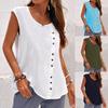Women's Fashion Solid Color Round Neck Vest Shirt Pure Cotton Linen Shirt