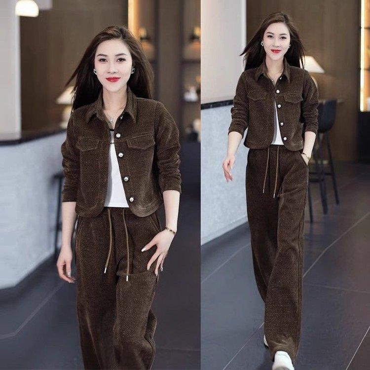 Женский костюм высокого класса, модная весенне-осенняя куртка, куртка + широкие брюки, костюм из двух предметов